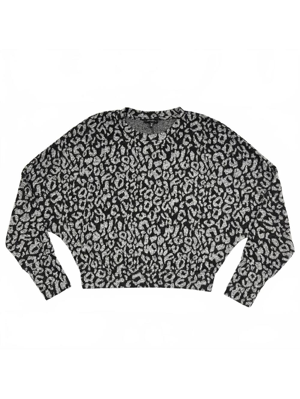 Dynamite Grey Black Leopard Print Cropped Dolman Sweater Sz S Grunge Cozy